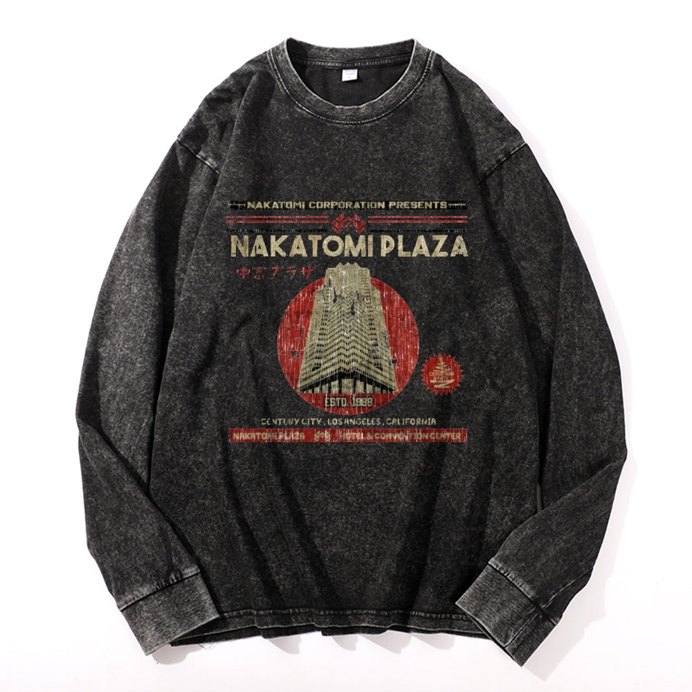 Nakatomi Plaza Vintage Cotton Wash Crewneck Long-Sleeve T-Shirt