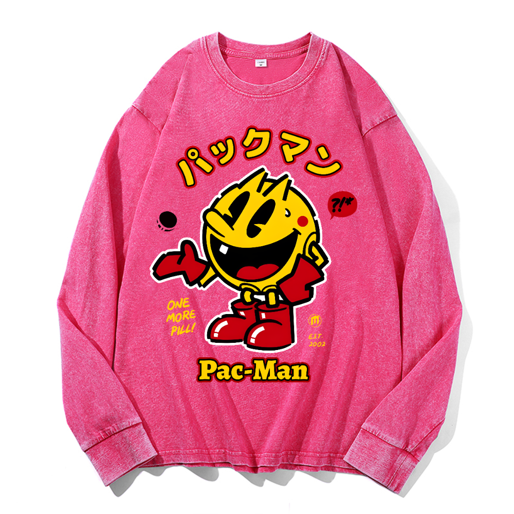Pacman Vintage Cotton Wash Crewneck Long-Sleeve T-Shirt