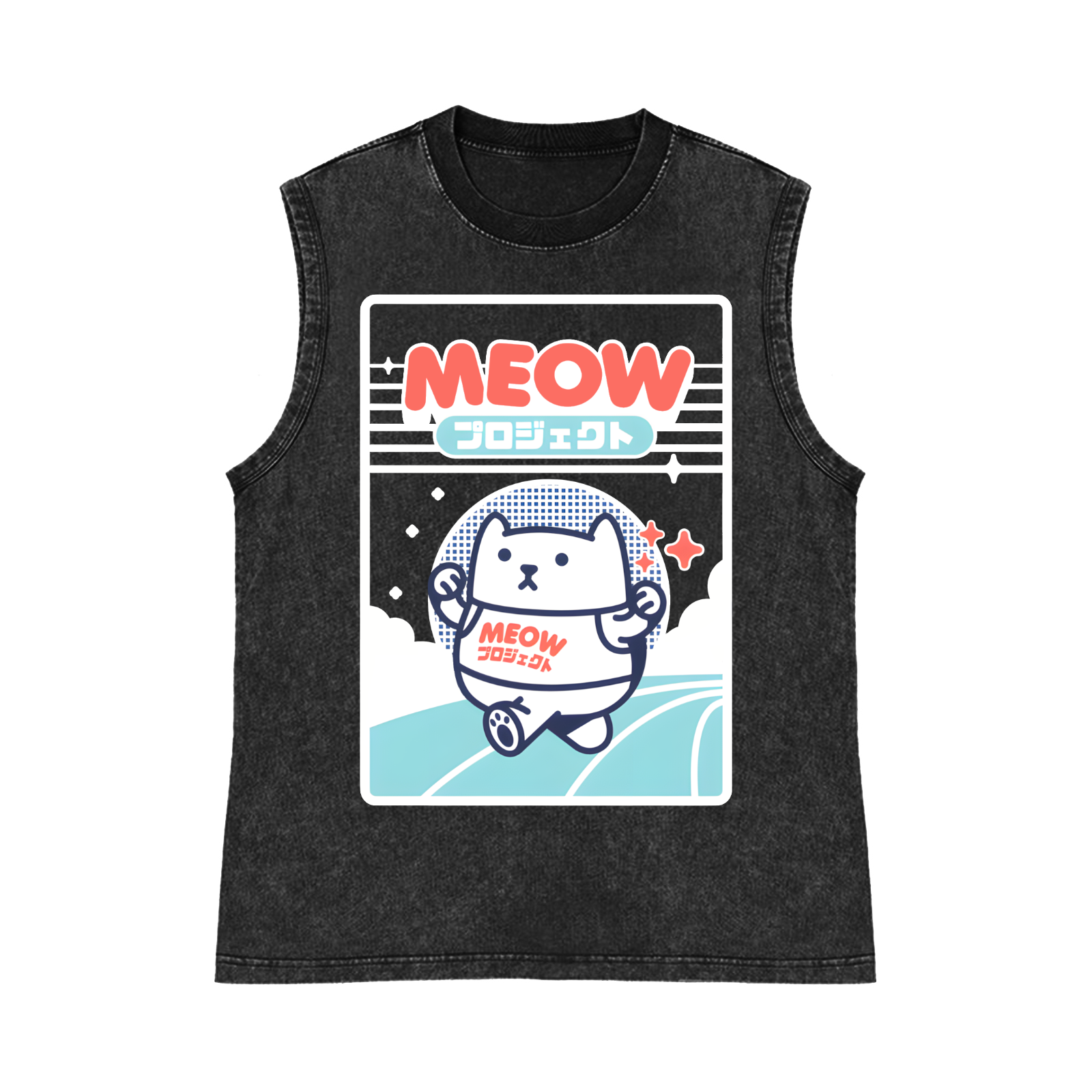 Meow Pure Cotton Wash-Dyed Sleeveless Tank Top