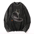 Snow Cat Vintage Cotton Wash Crewneck Long-Sleeve T-Shirt