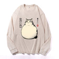 Cute Fat Cat Vintage Cotton Wash Crewneck Long-Sleeve T-Shirt