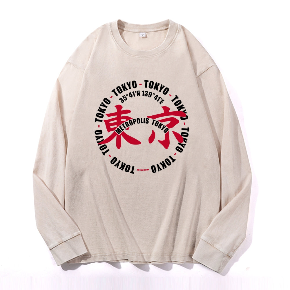 Tokyo Metro Vintage Cotton Wash Crewneck Long-Sleeve T-Shirt