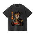 Dead Geisha Skeleton Eating Ramen Vintage Wash Japanese Design T-Shirt