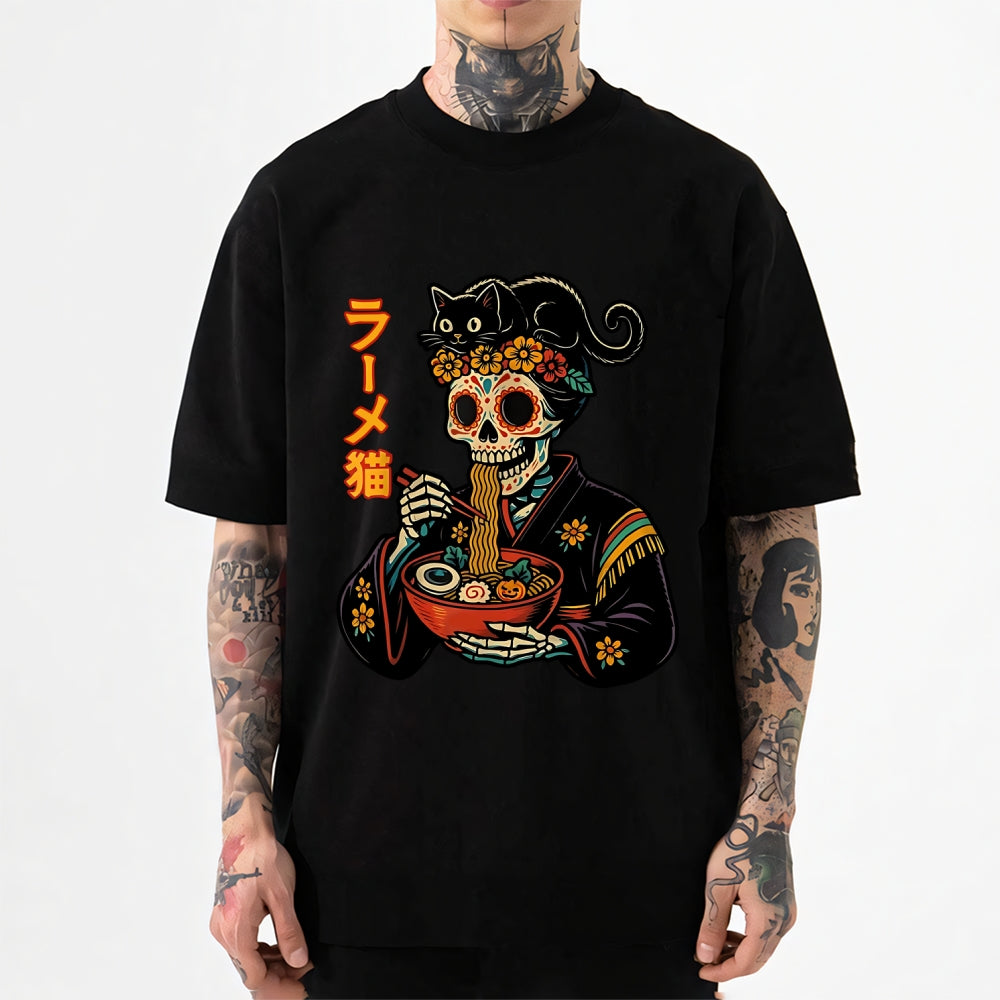 Dead Geisha Skeleton Eating Ramen Japanese Style Classic Tee
