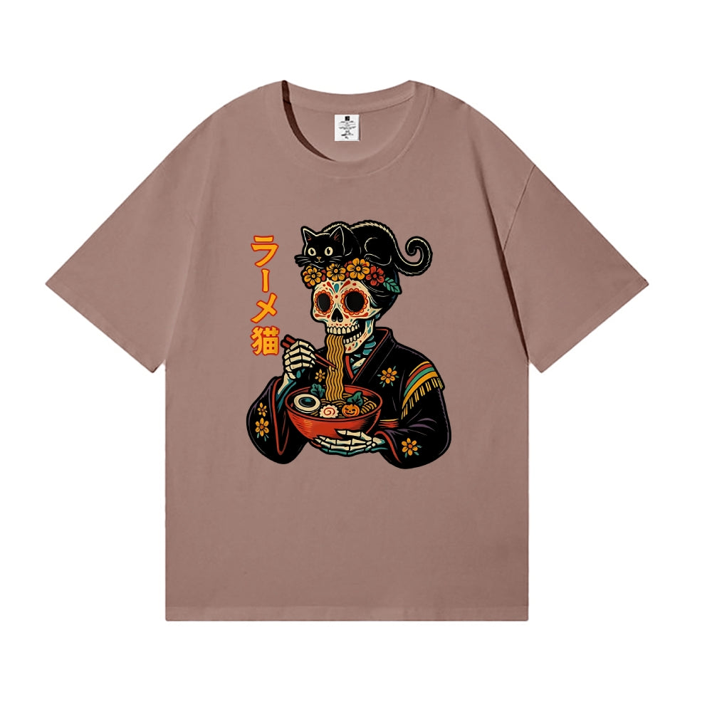 Dead Geisha Skeleton Eating Ramen Japanese Style Classic Tee