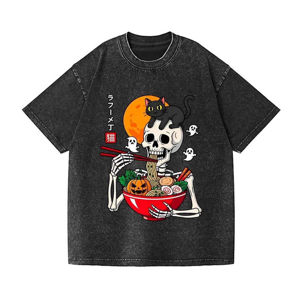 Skeleton Ramen Vintage Wash Japanese Design T-Shirt