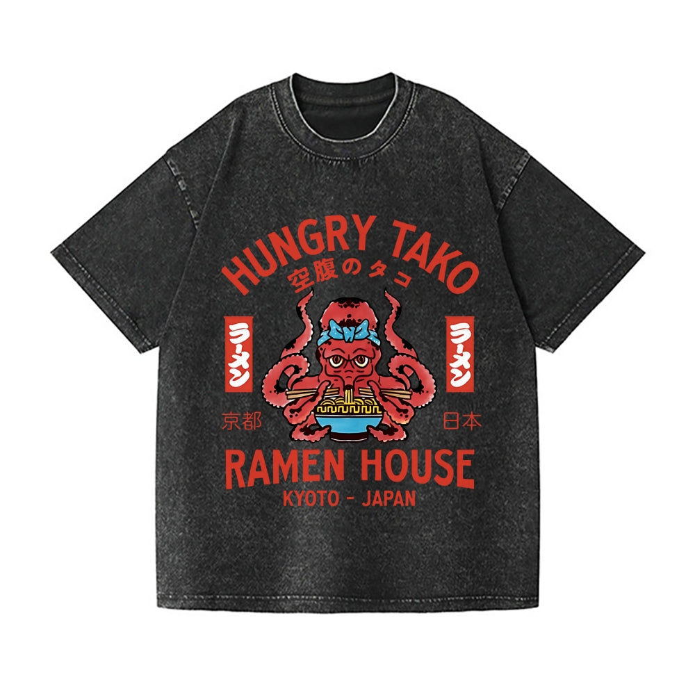 Hungry Tako Ramen Kyoto Octopus Vintage Wash Japanese Design T-Shirt