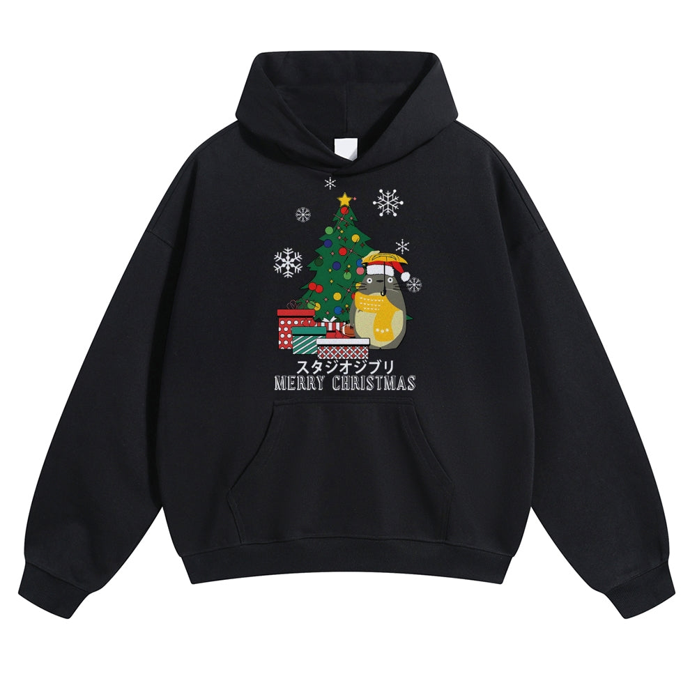 Ghibli Merry Christmas Tree Totoro Vintage Cotton Hoodie