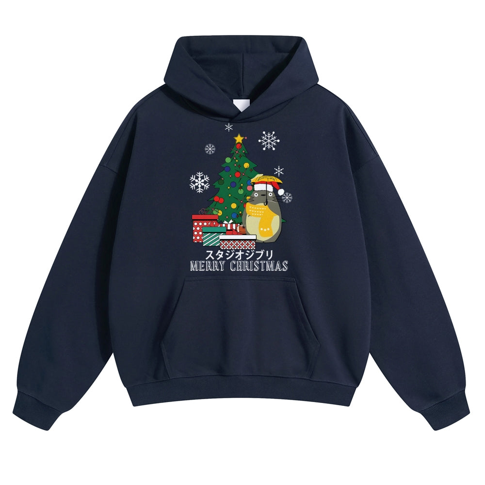 Ghibli Merry Christmas Tree Totoro Vintage Cotton Hoodie