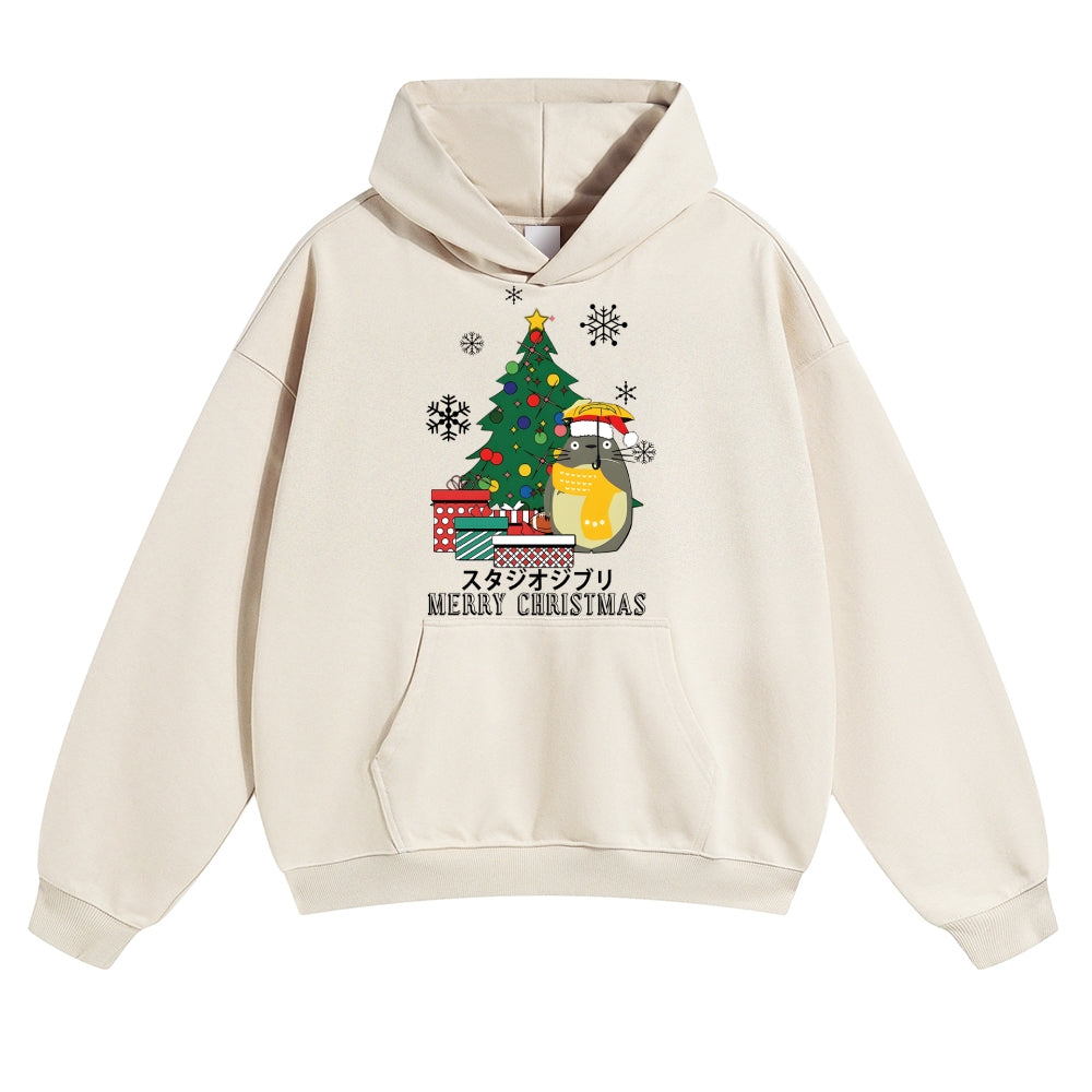 Ghibli Merry Christmas Tree Totoro Vintage Cotton Hoodie