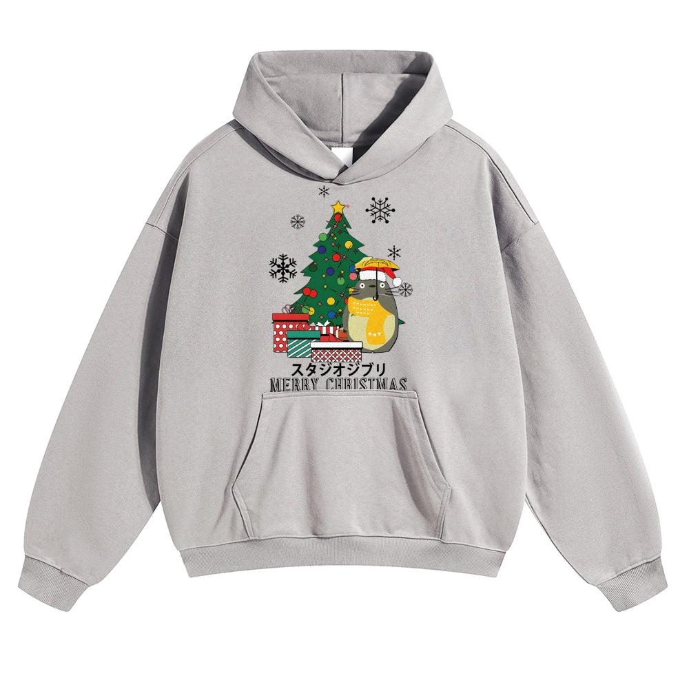 Ghibli Merry Christmas Tree Totoro Vintage Cotton Hoodie