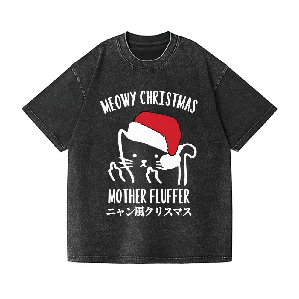Christmas Cat Vintage Wash Japanese Design T-Shirt