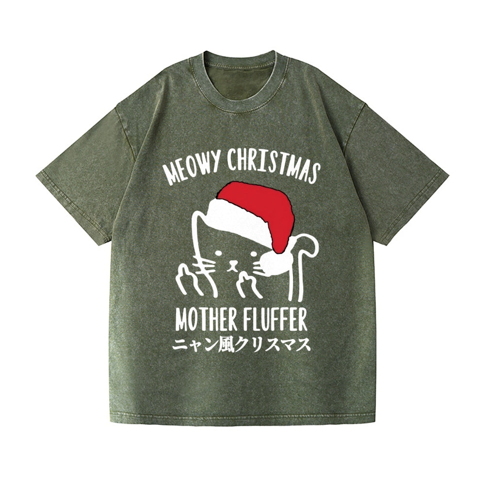 Christmas Cat Vintage Wash Japanese Design T-Shirt