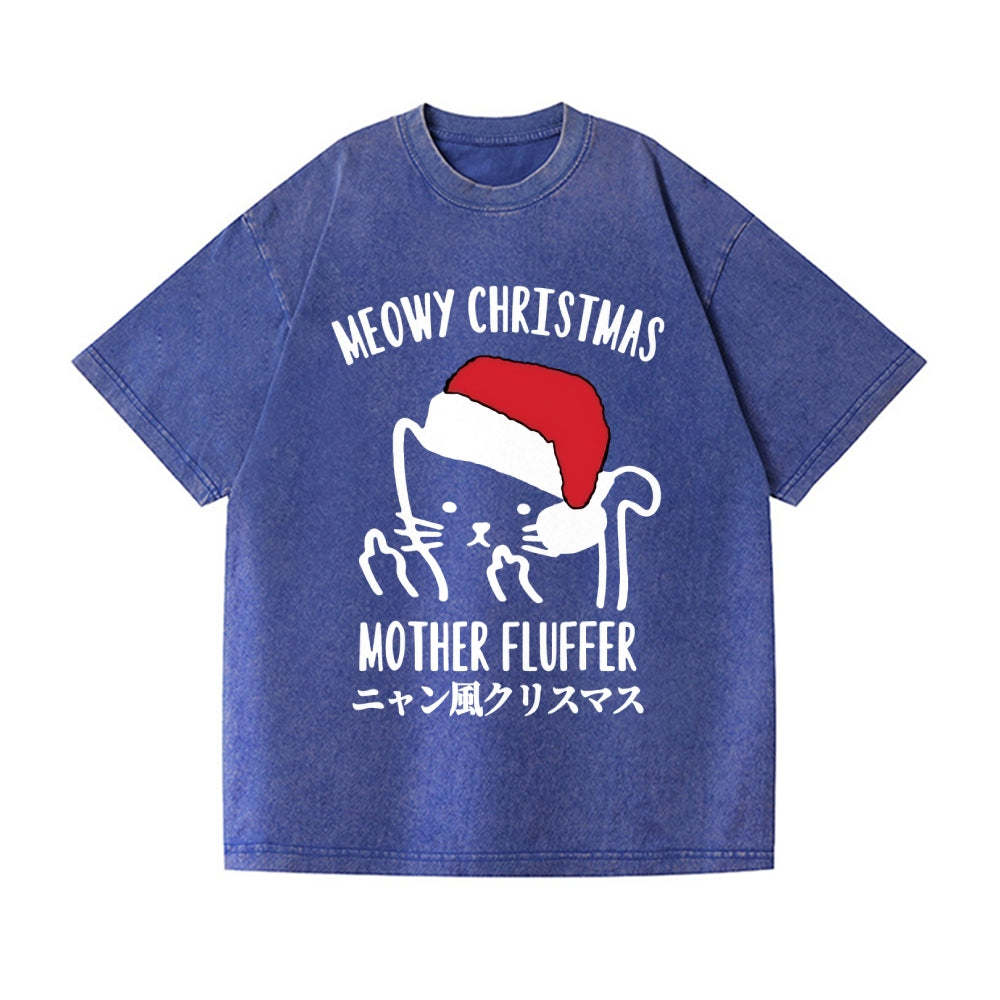 Christmas Cat Vintage Wash Japanese Design T-Shirt