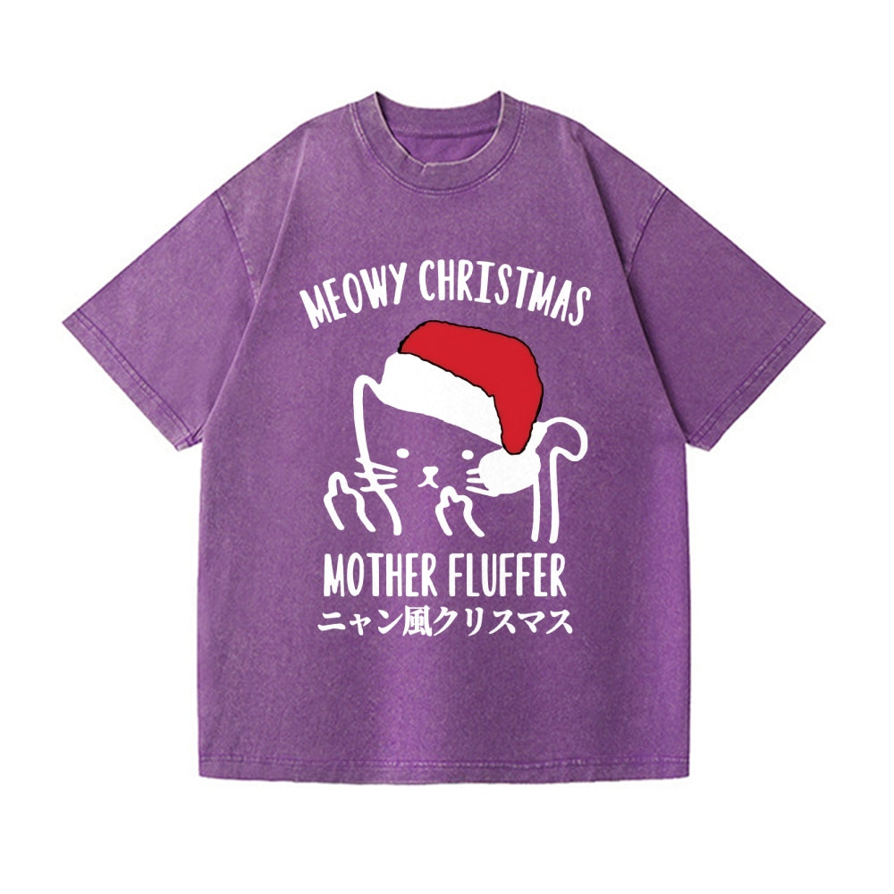 Christmas Cat Vintage Wash Japanese Design T-Shirt