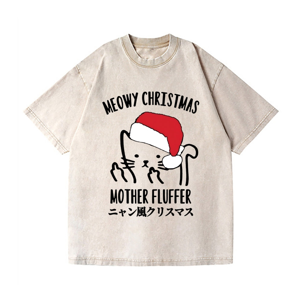 Christmas Cat Vintage Wash Japanese Design T-Shirt