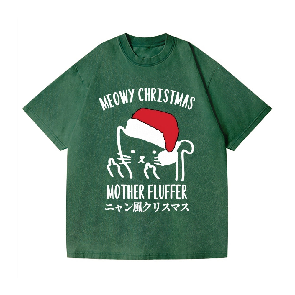 Christmas Cat Vintage Wash Japanese Design T-Shirt