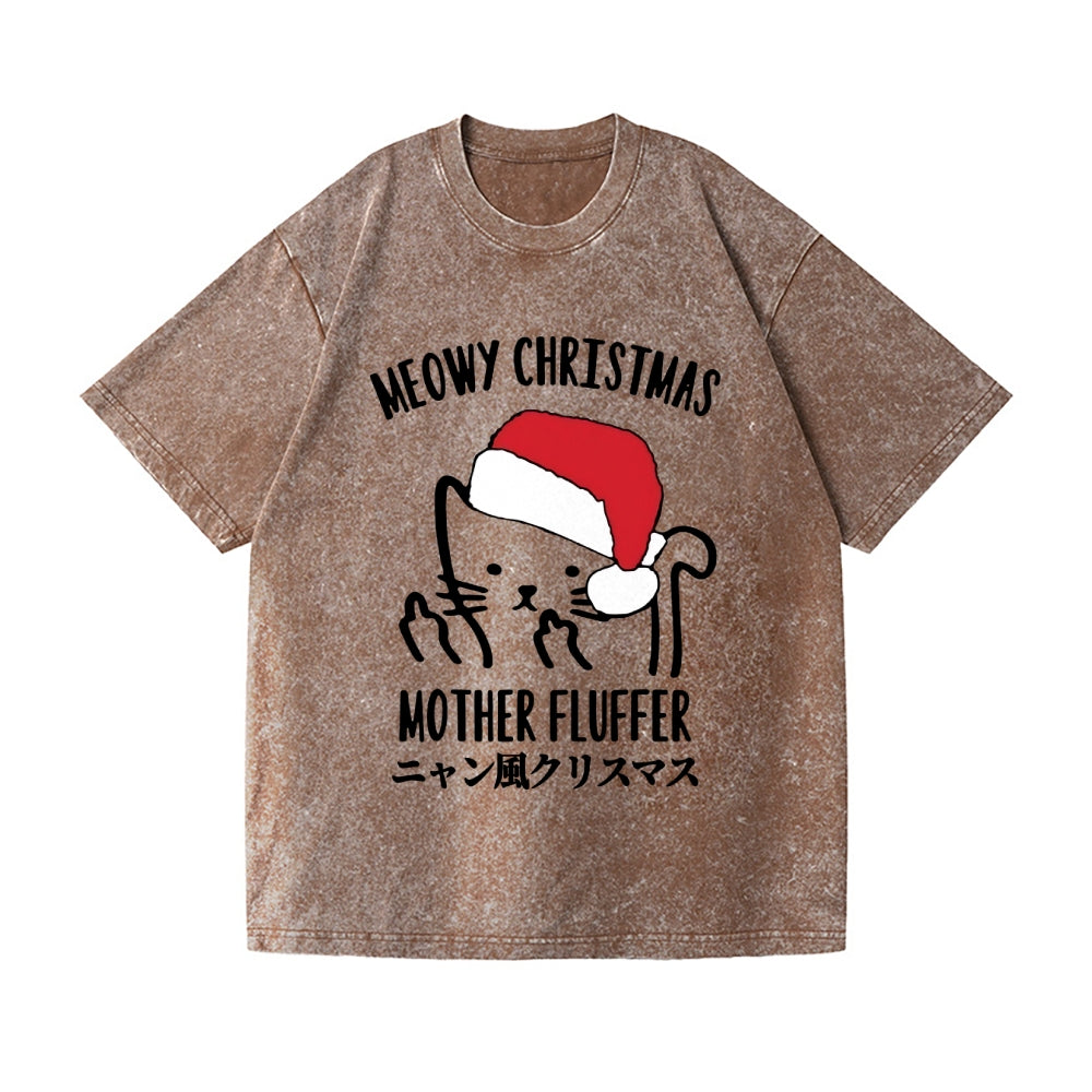 Christmas Cat Vintage Wash Japanese Design T-Shirt