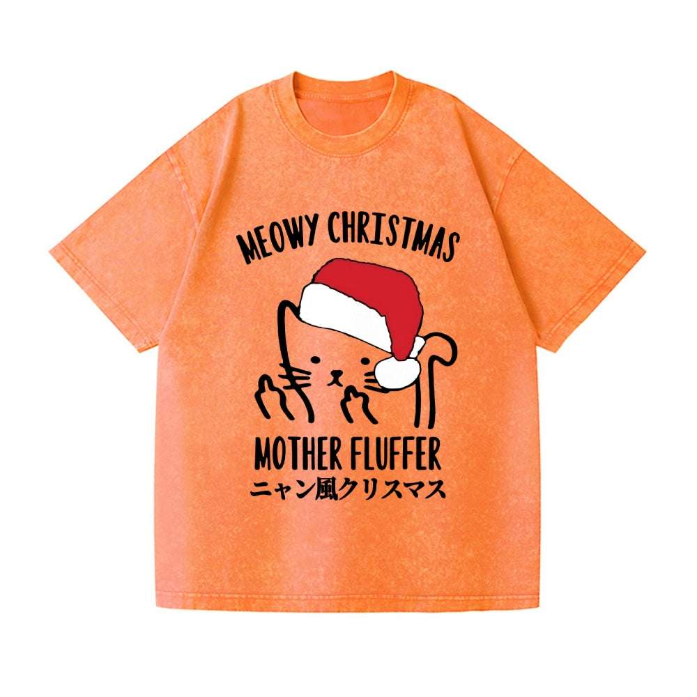 Christmas Cat Vintage Wash Japanese Design T-Shirt