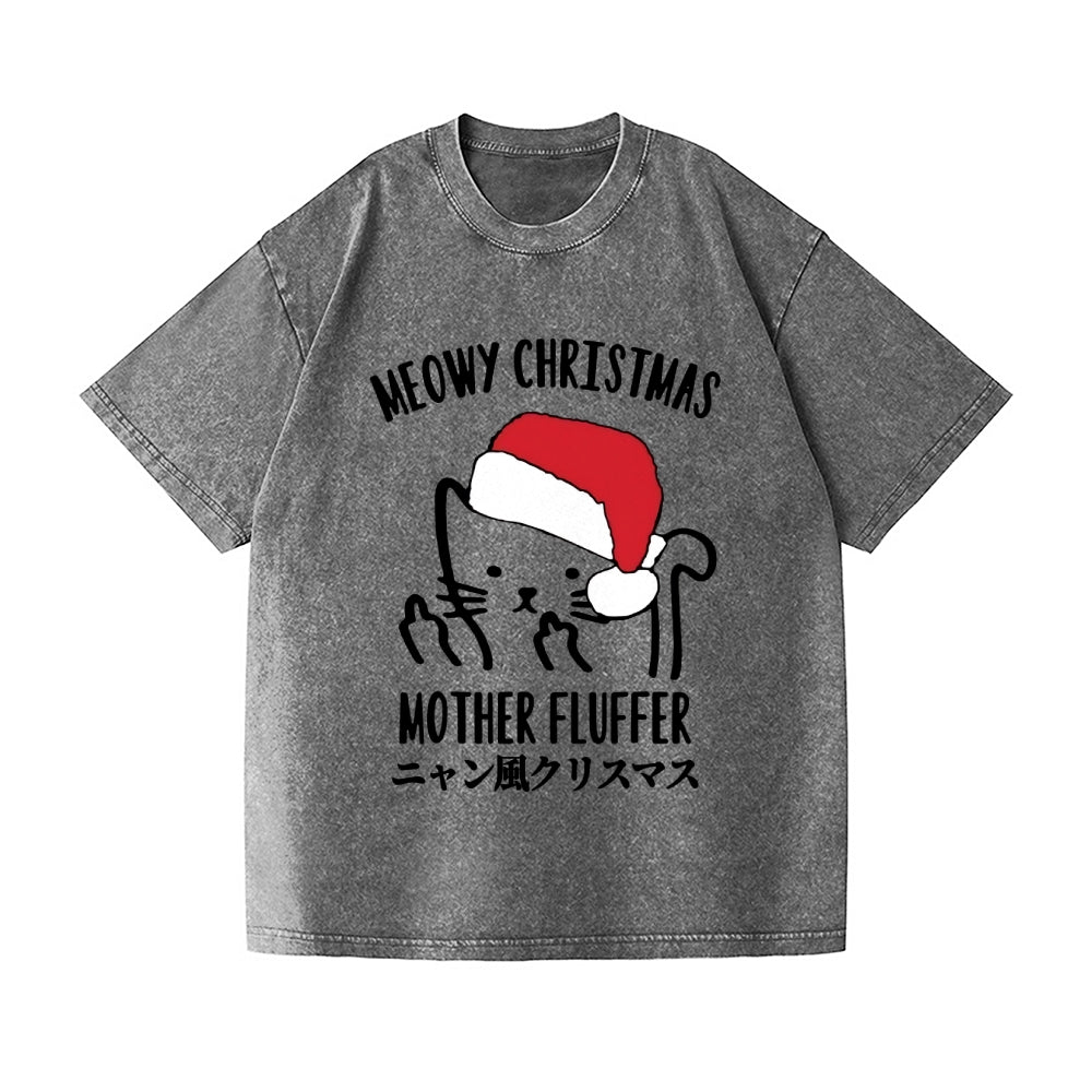 Christmas Cat Vintage Wash Japanese Design T-Shirt