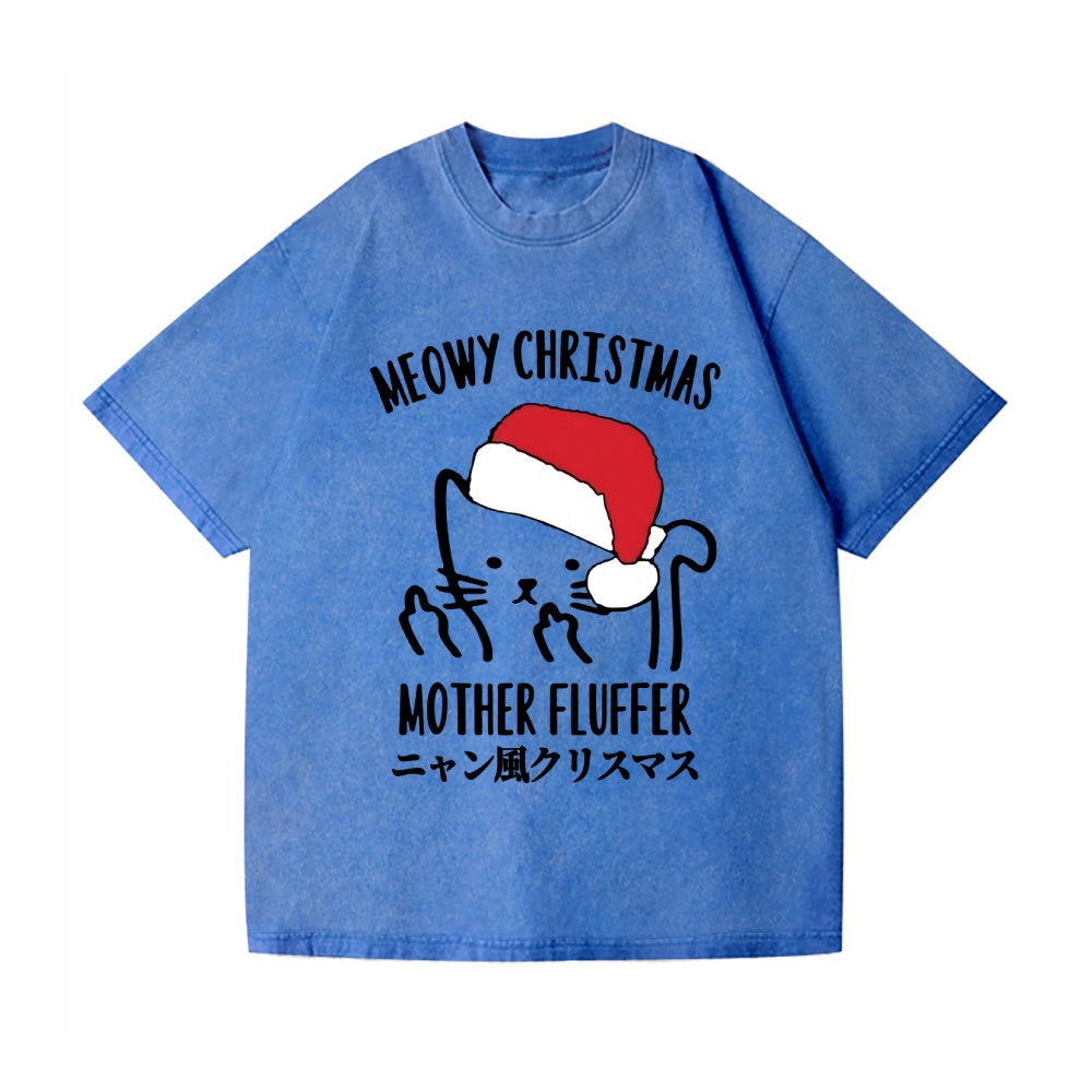 Christmas Cat Vintage Wash Japanese Design T-Shirt