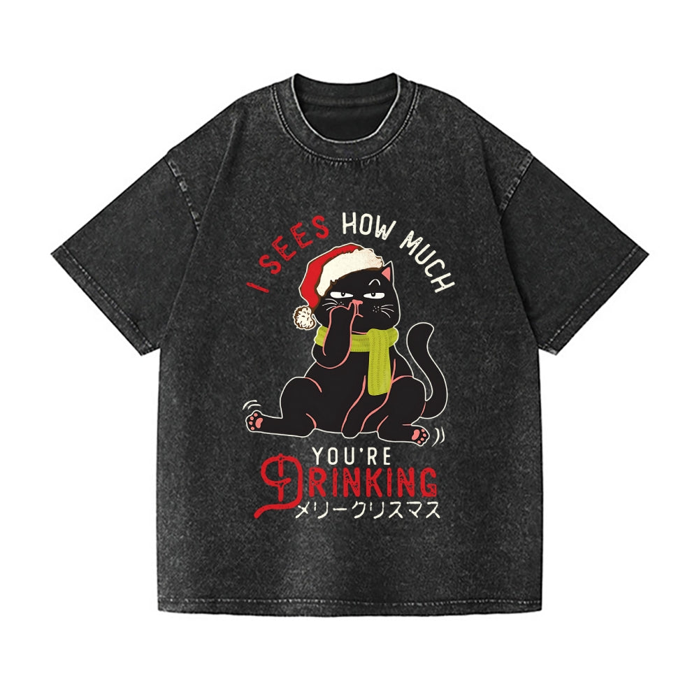 Christmas Cat Vintage Wash Japanese Design T-Shirt