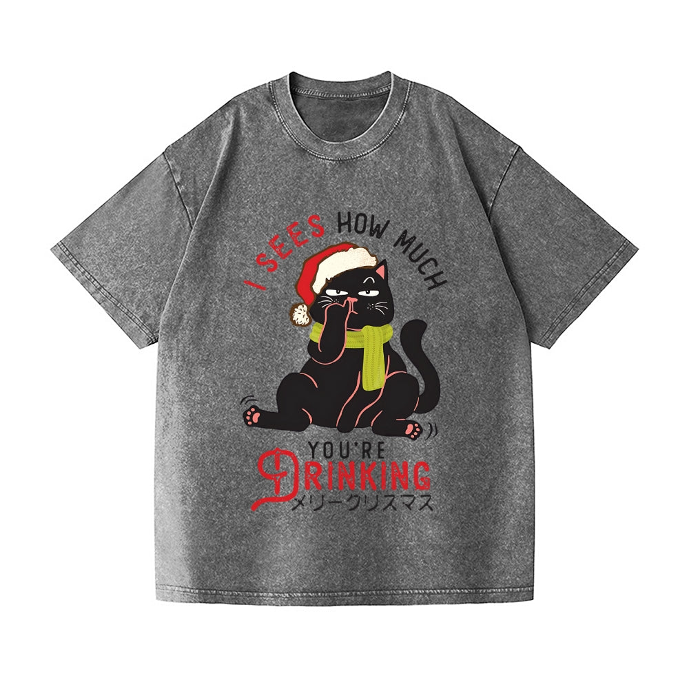 Christmas Cat Vintage Wash Japanese Design T-Shirt