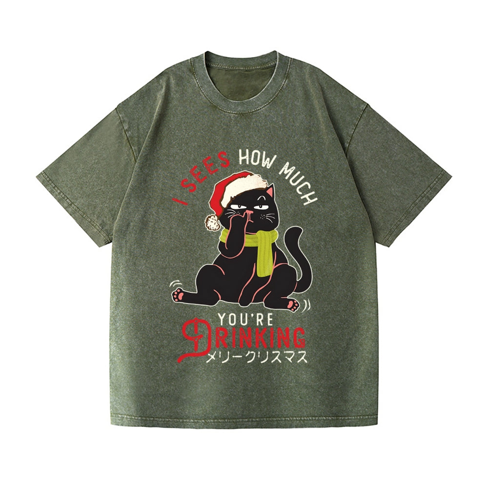 Christmas Cat Vintage Wash Japanese Design T-Shirt