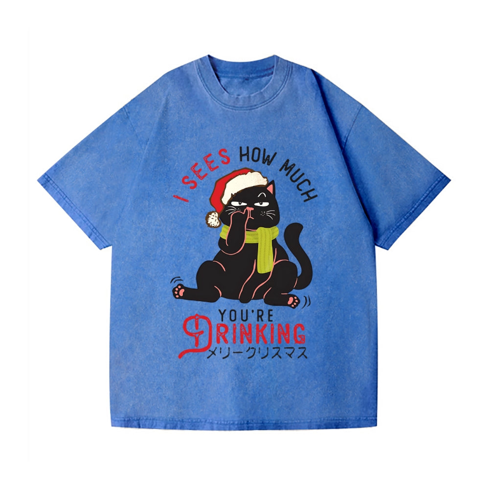 Christmas Cat Vintage Wash Japanese Design T-Shirt