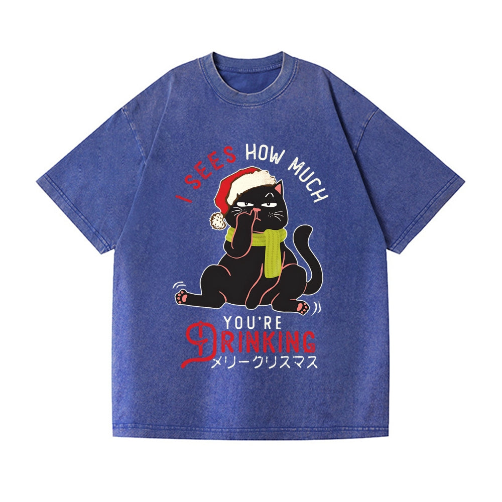 Christmas Cat Vintage Wash Japanese Design T-Shirt
