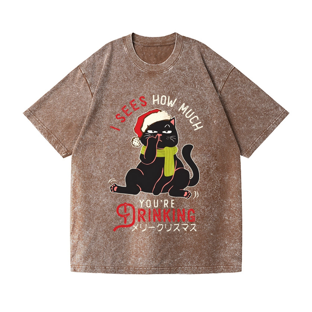 Christmas Cat Vintage Wash Japanese Design T-Shirt