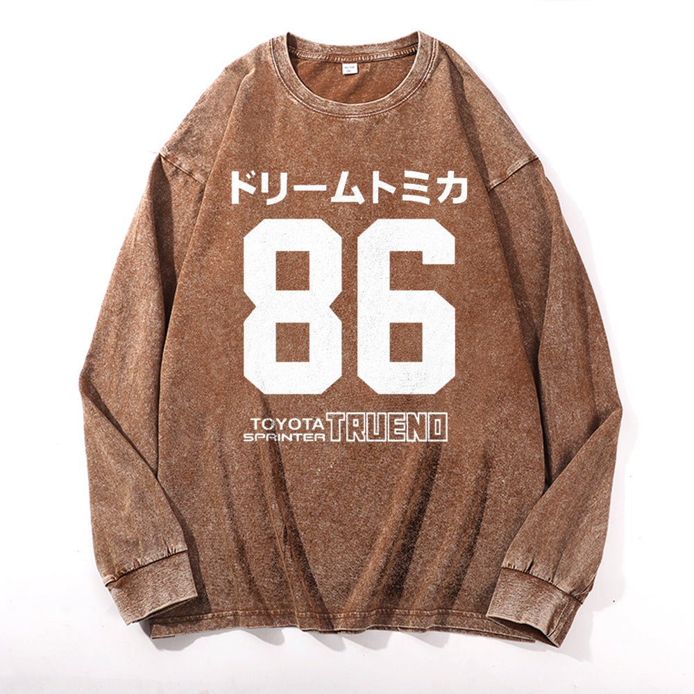 86 Tokyo Trueno Vintage Cotton Wash Crewneck Long-Sleeve T-Shirt