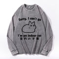 Cat Vintage Cotton Wash Crewneck Long-Sleeve T-Shirt