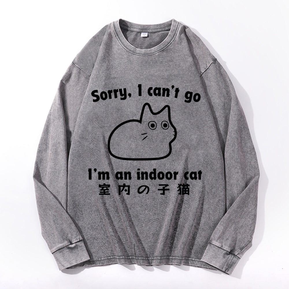 Cat Vintage Cotton Wash Crewneck Long-Sleeve T-Shirt