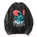 Cookie Kaiju Vintage Cotton Wash Crewneck Long-Sleeve T-Shirt