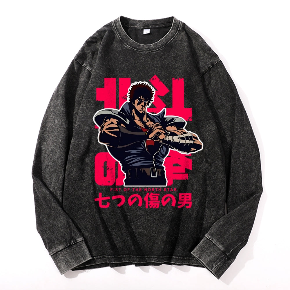 Fist of the North Star Vintage Cotton Wash Crewneck Long-Sleeve T-Shirt
