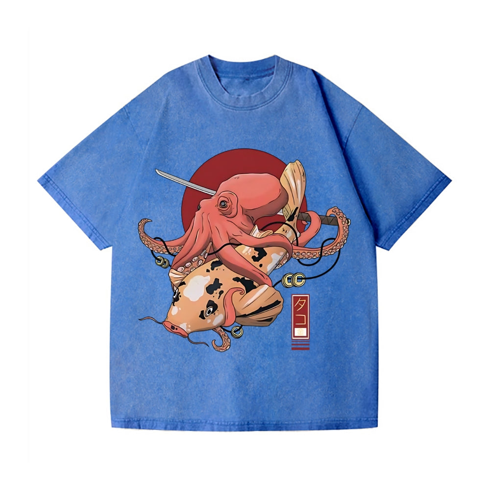 Octopus Samurai Vintage Wash Japanese Design T-Shirt