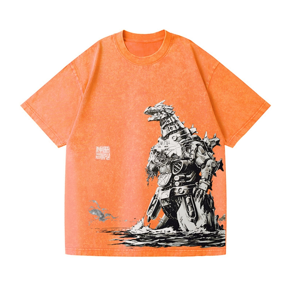 Mecha Kaiju Vintage Wash Japanese Design T-Shirt