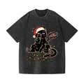 Merry Christmas Black Cat Vintage Wash Japanese Design T-Shirt