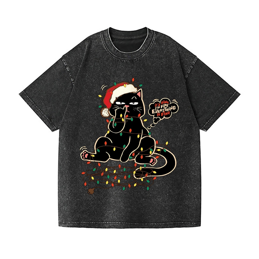 Merry Christmas Black Cat Vintage Wash Japanese Design T-Shirt