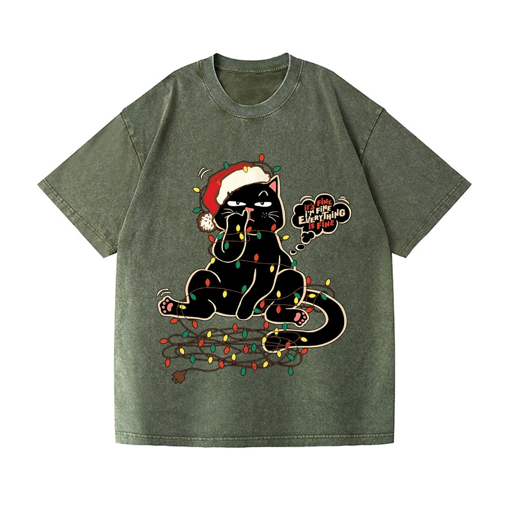 Merry Christmas Black Cat Vintage Wash Japanese Design T-Shirt