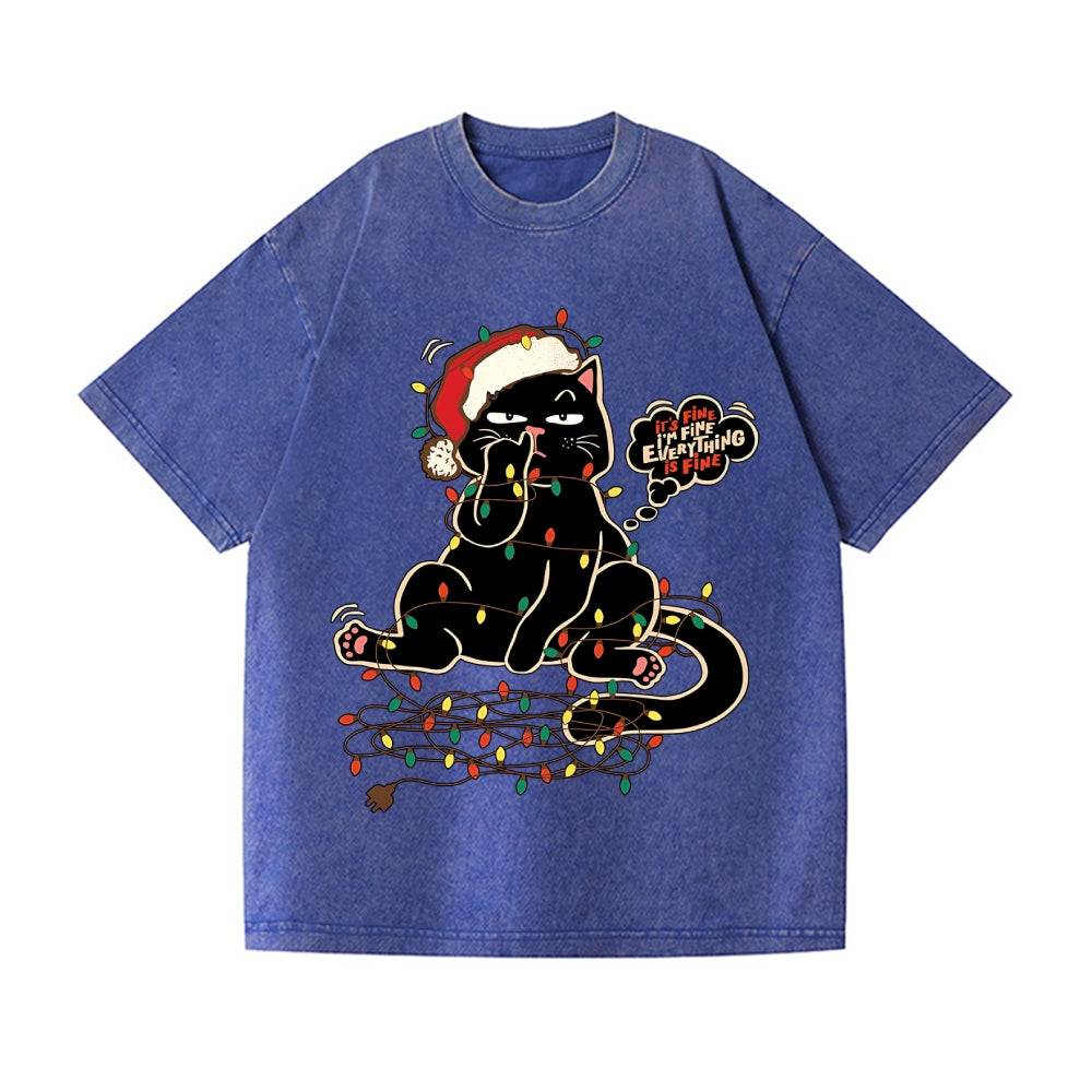 Merry Christmas Black Cat Vintage Wash Japanese Design T-Shirt