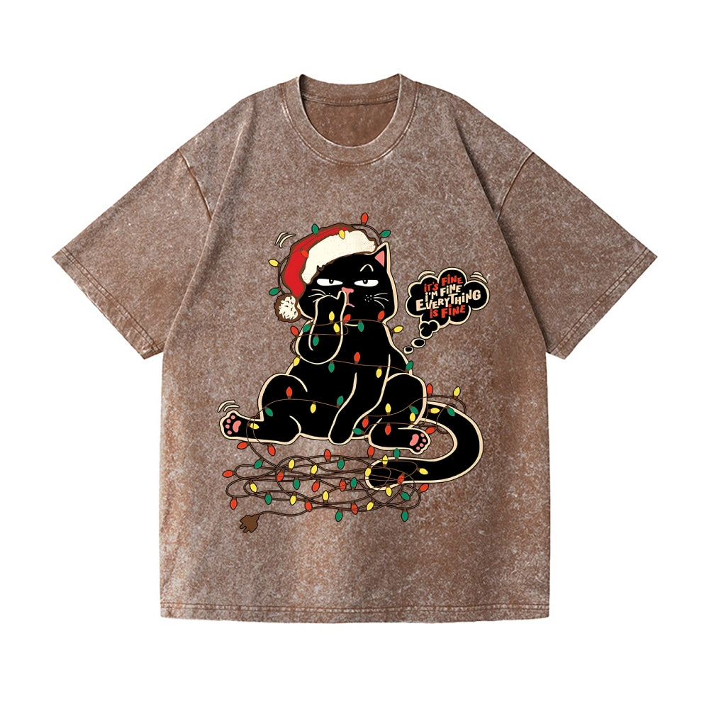 Merry Christmas Black Cat Vintage Wash Japanese Design T-Shirt