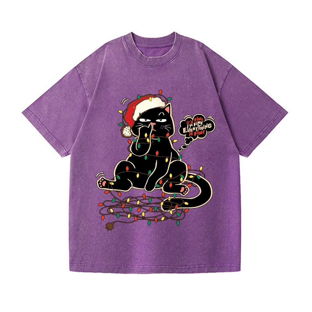 Merry Christmas Black Cat Vintage Wash Japanese Design T-Shirt