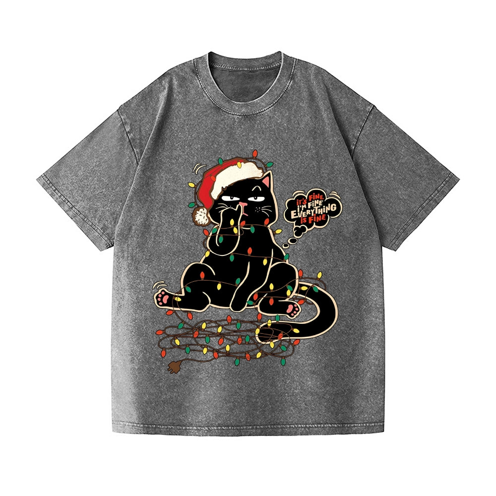 Merry Christmas Black Cat Vintage Wash Japanese Design T-Shirt
