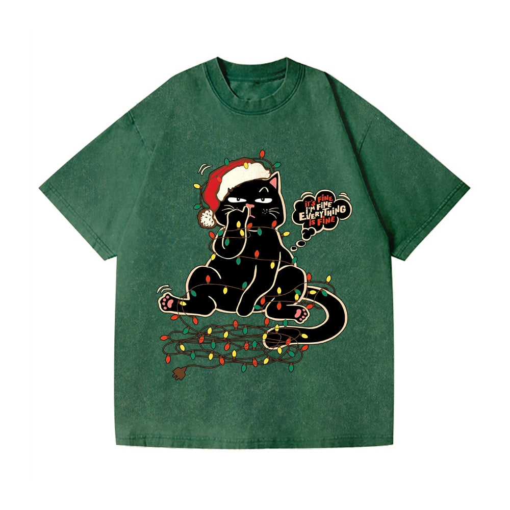 Merry Christmas Black Cat Vintage Wash Japanese Design T-Shirt