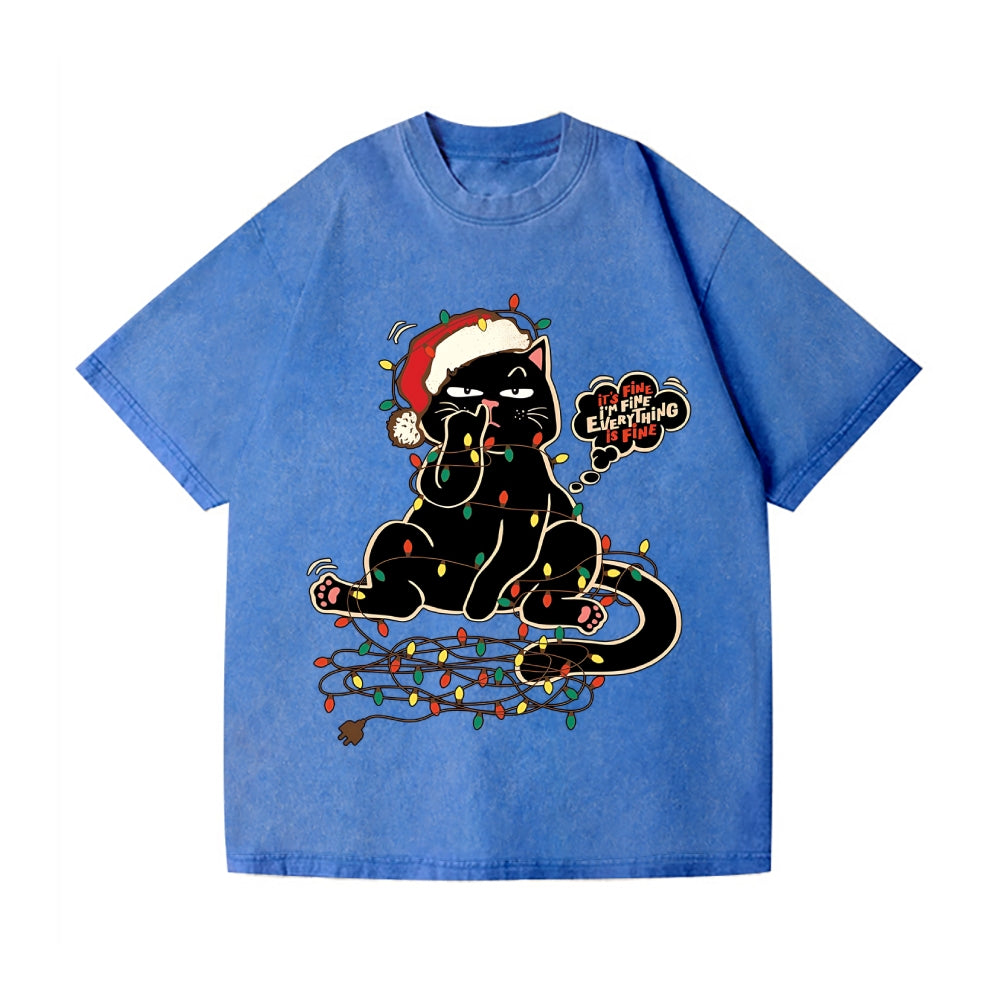 Merry Christmas Black Cat Vintage Wash Japanese Design T-Shirt