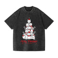 Merry Christmas Cat Tree Vintage Wash Japanese Design T-Shirt