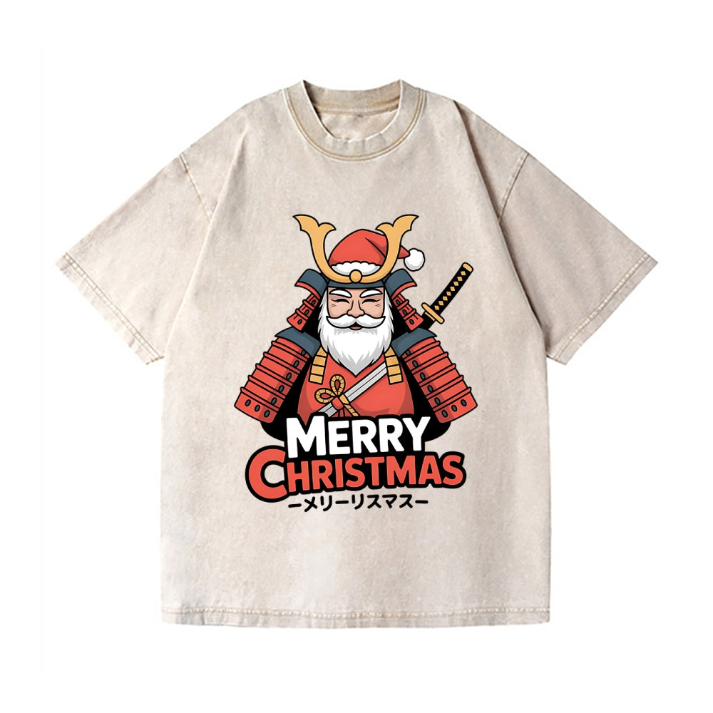 Christmas Samurai Vintage Wash Japanese Design T-Shirt