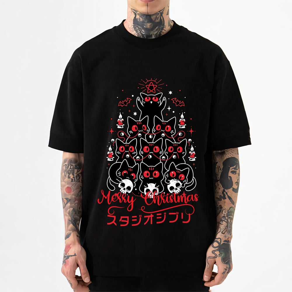 Dark Christmas Cat Japanese Style Classic Tee